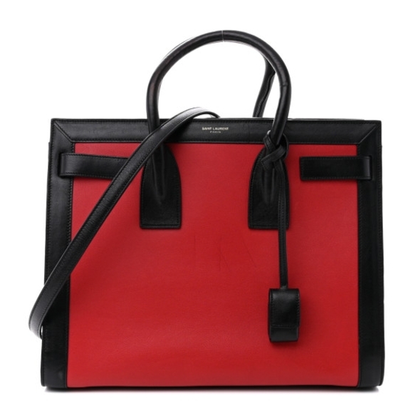 Saint Laurent Red and Black Structured Tote - Picture 1 of 9